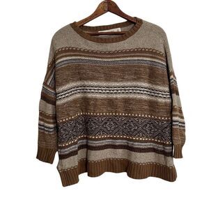 Zaraknit Striped Pattern Knit Sweater Top Earth Tone Medium